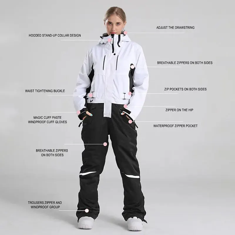 Women's White One Piece Snow Jumpsuits Ski Suits 