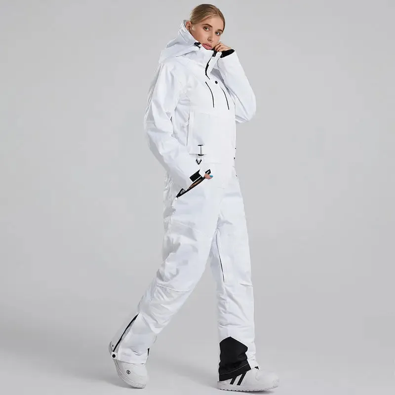 Women's White One Piece Snow Jumpsuits Ski Suits 