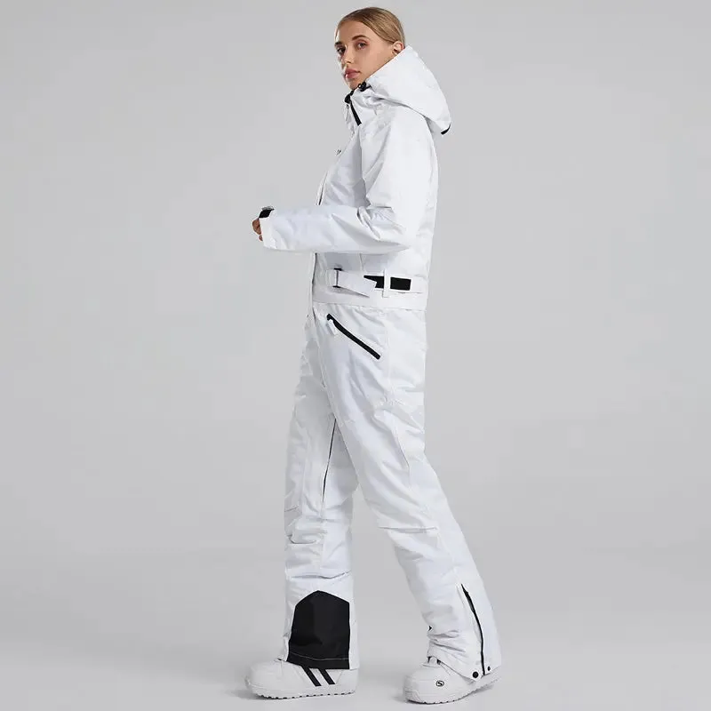 Women's White One Piece Snow Jumpsuits Ski Suits 