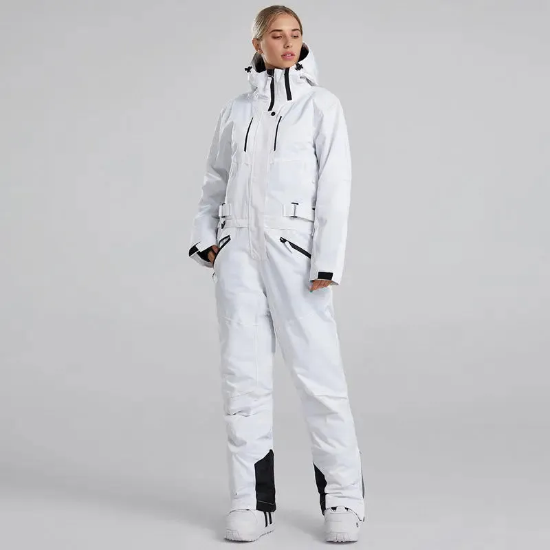Women's White One Piece Snow Jumpsuits Ski Suits 