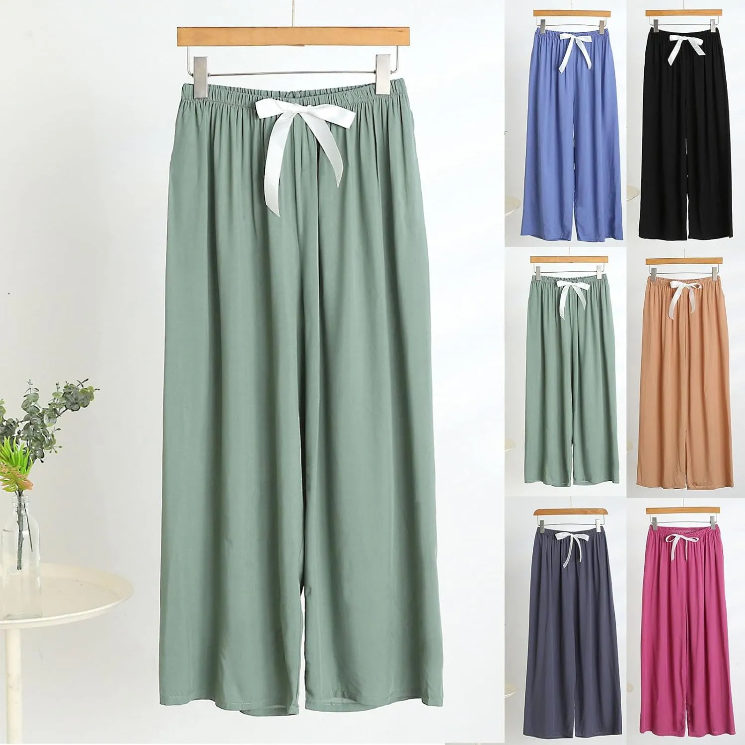 Womens Wide Leg Lounge Palazzo Pants Loose Fit Summer Comfy Elastic Waist Pajamas Bottoms Soft Sweatpants