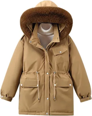 Womens Winter Coats with Faux Fur Hood Thicken Quilted Lightweight Puffer Jackets Down Coats Plus Size Parkas Outerwear