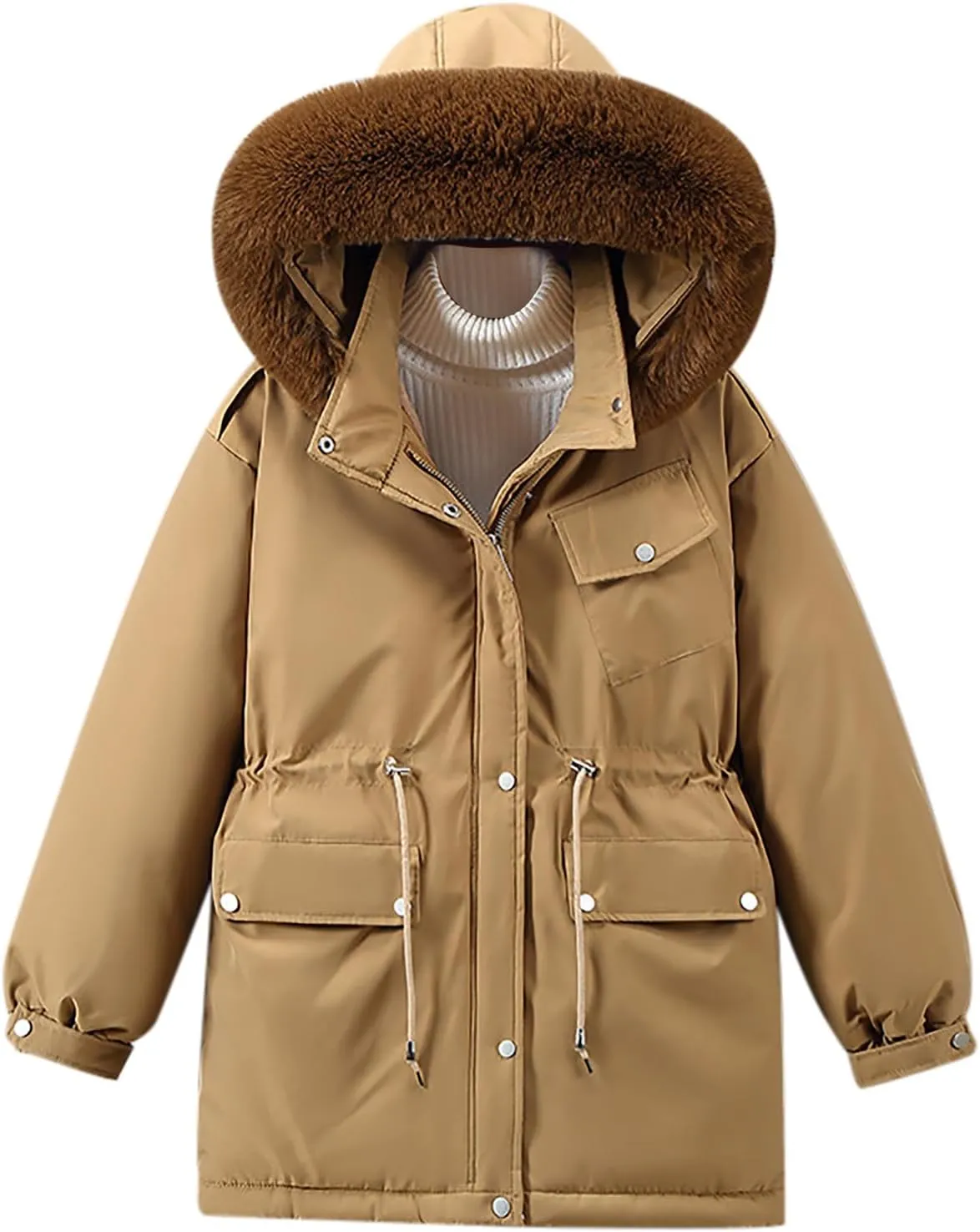 Womens Winter Coats with Faux Fur Hood Thicken Quilted Lightweight Puffer Jackets Down Coats Plus Size Parkas Outerwear