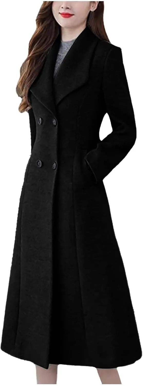 Women's Wool Blend Coats Winter Open Front Cardigan Pea Coat Overcoat Lapel Business Casual Long Trench Coat Outerwear