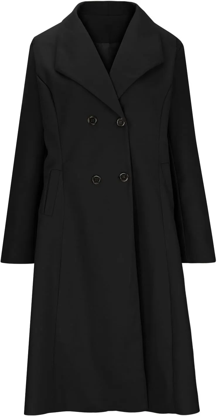 Women's Wool Blend Coats Winter Open Front Cardigan Pea Coat Overcoat Lapel Business Casual Long Trench Coat Outerwear