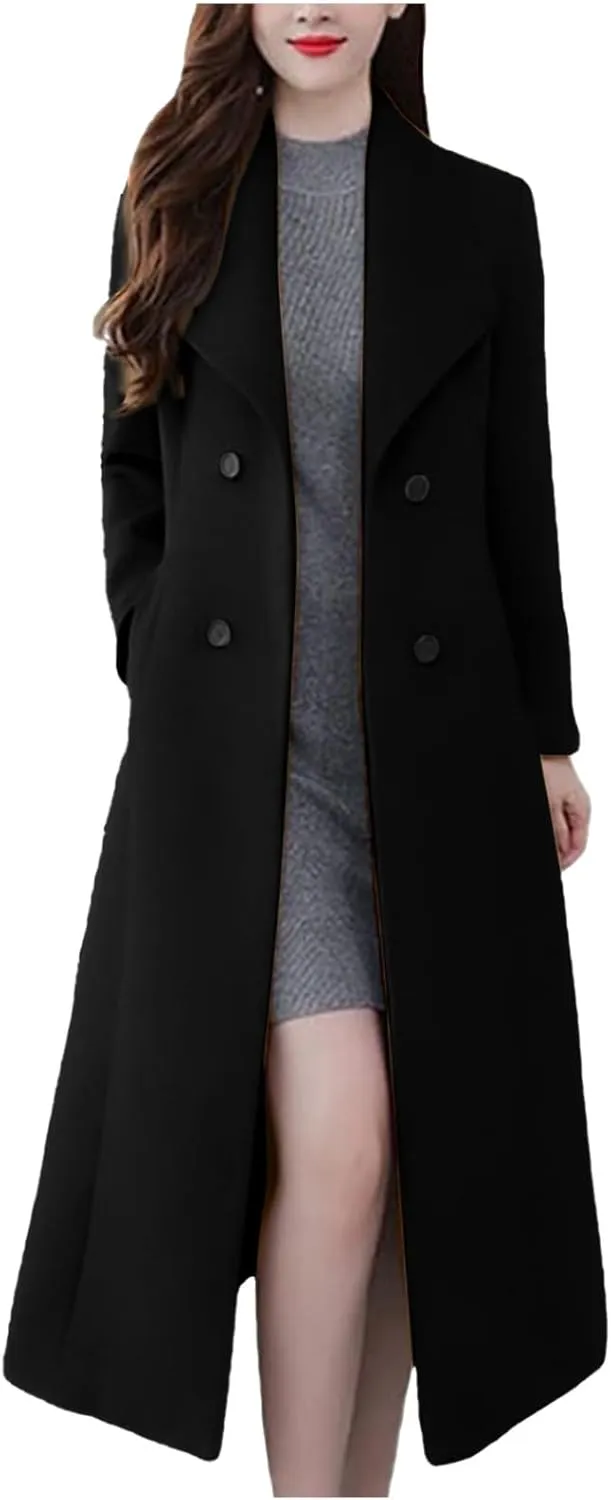 Women's Wool Blend Coats Winter Open Front Cardigan Pea Coat Overcoat Lapel Business Casual Long Trench Coat Outerwear