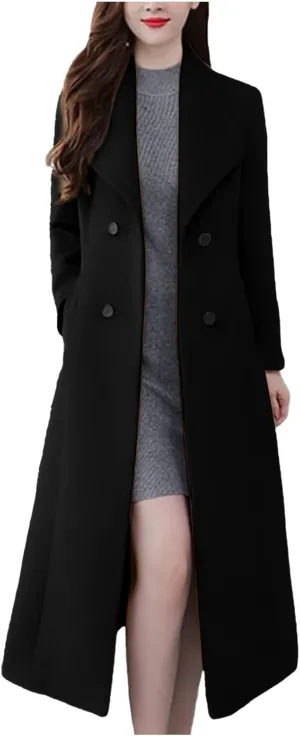 Women's Wool Blend Coats Winter Open Front Cardigan Pea Coat Overcoat Lapel Business Casual Long Trench Coat Outerwear