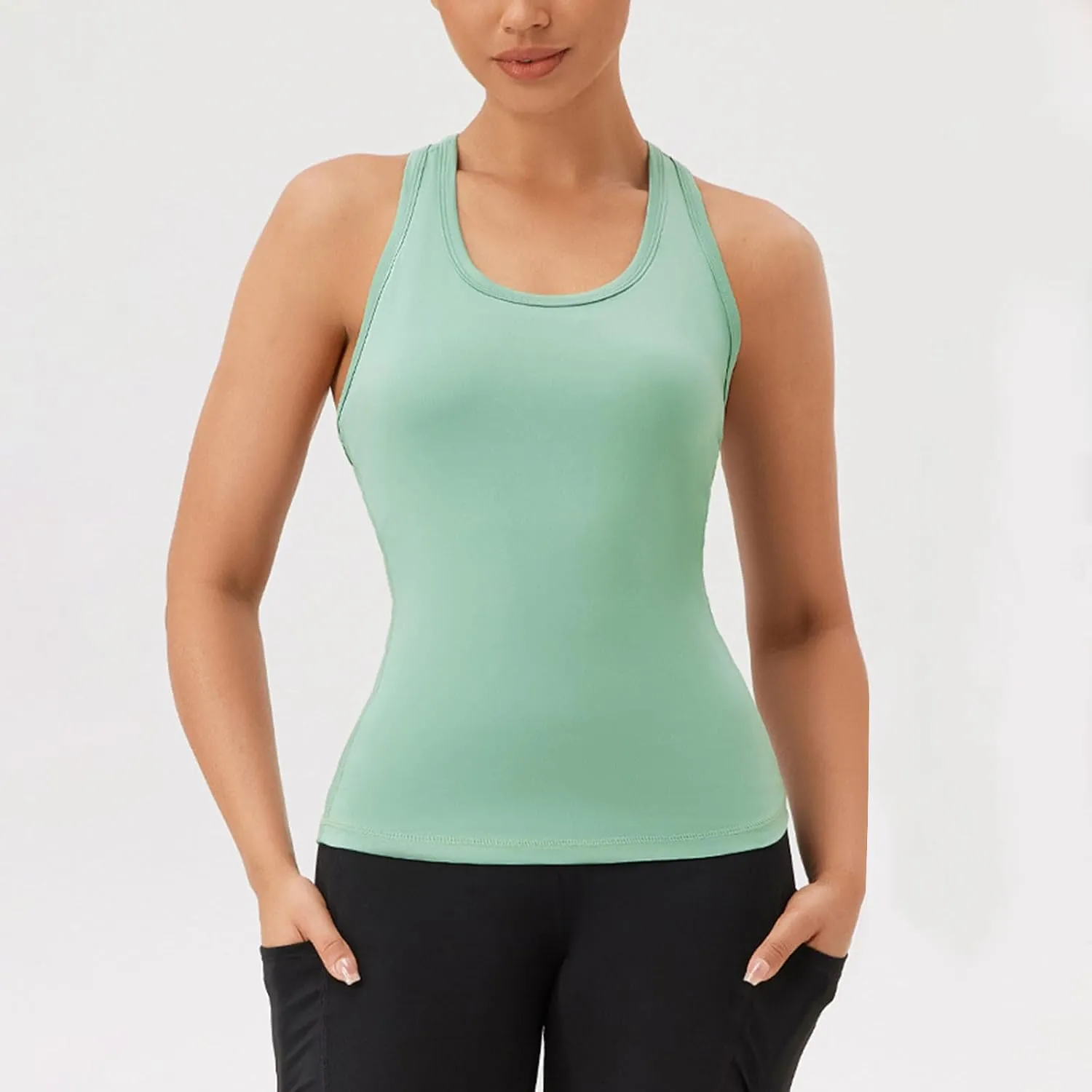 Women's Workout Racerback Sleeveless Tops Scoop Neck Athletic Tank Tops 2025 Summer Quick Dry Running Gym Yoga Shirts