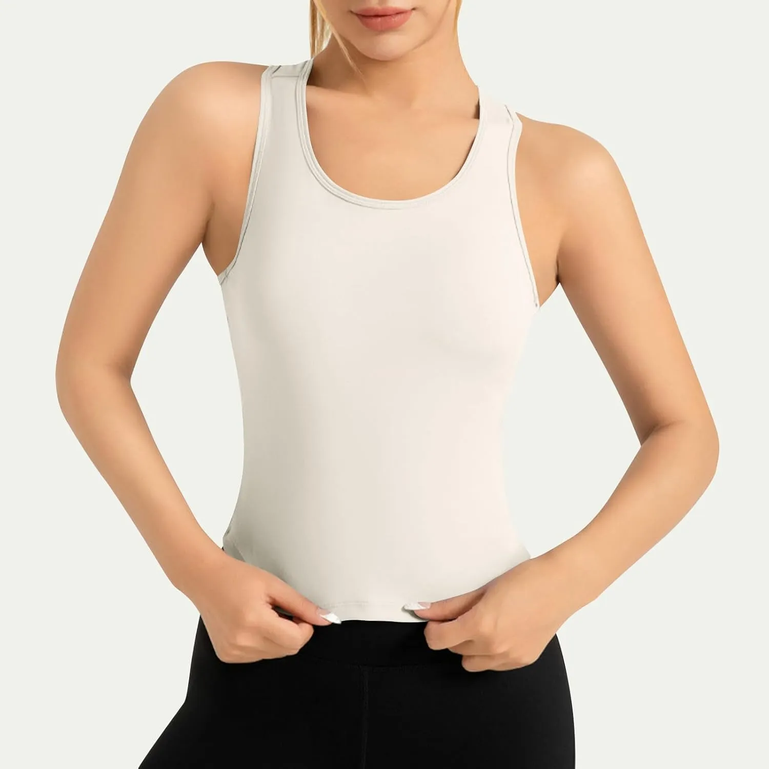 Womens Workout Sleeveless Tops Round Neck Seamless Athletic Tank Tops Summer Quick Dry Stretch Running Gym Yoga Shirts