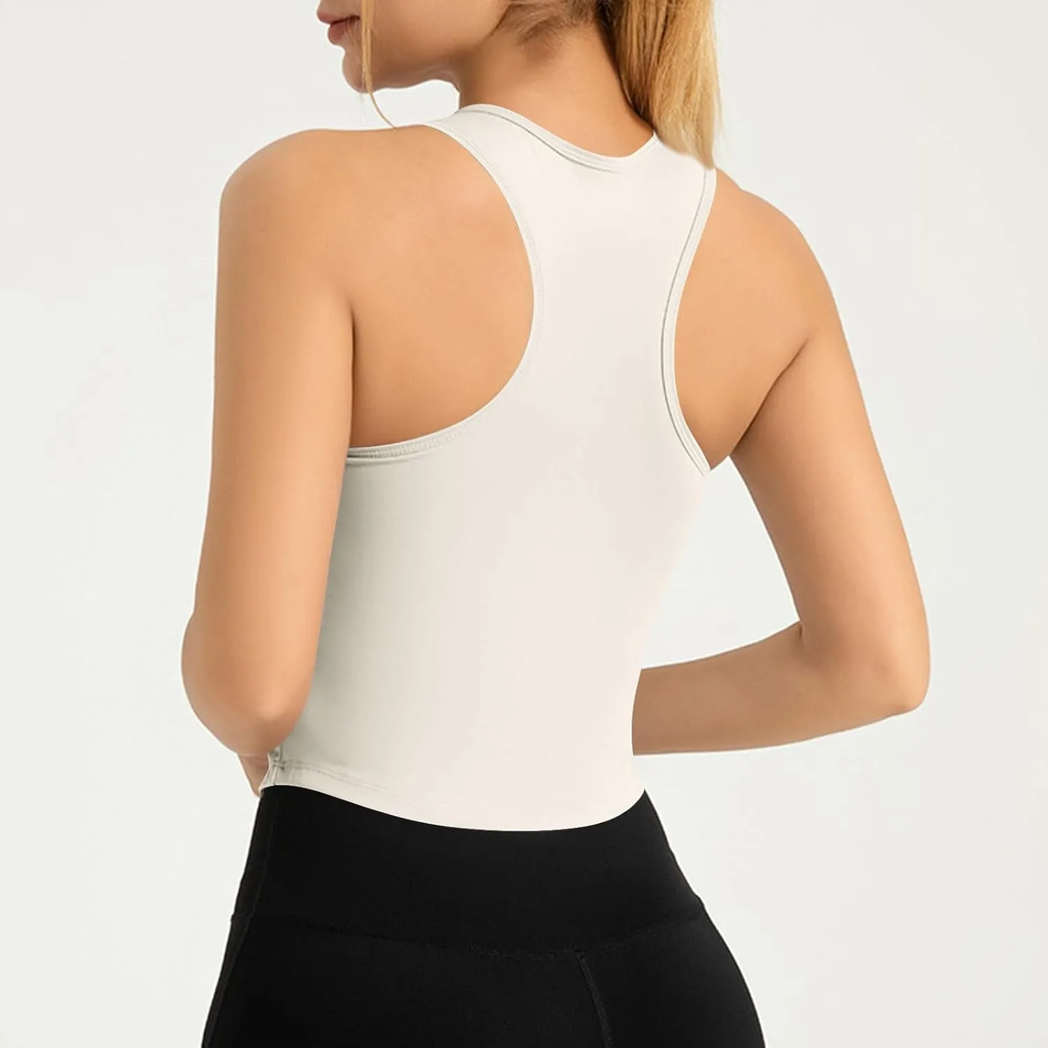 Womens Workout Sleeveless Tops Round Neck Seamless Athletic Tank Tops Summer Quick Dry Stretch Running Gym Yoga Shirts