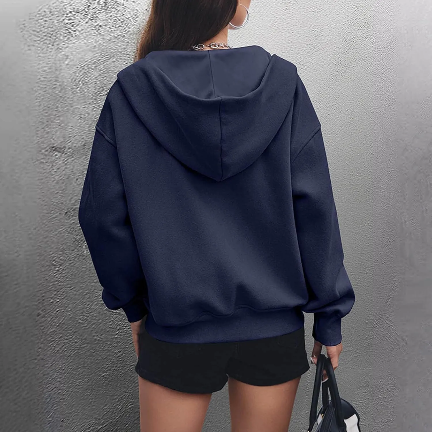 Women's Zipper Hoodie Long Sleeve Cropped Sweatshirt Fleece Hooded Jacket Fashion Autumn Winter Women Casual Tops