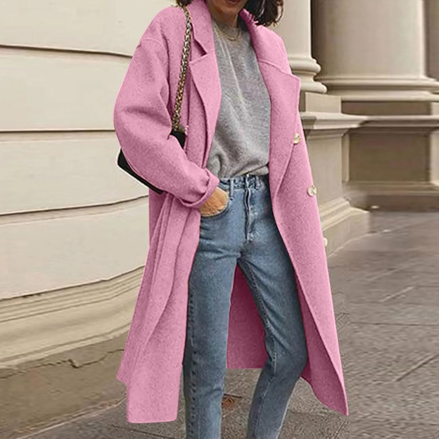 Wool Pea Coats for Women Double Breasted Classic Lapel Long Trench Coat Fall Winter Trendy Outfits Bussiness Overcoat