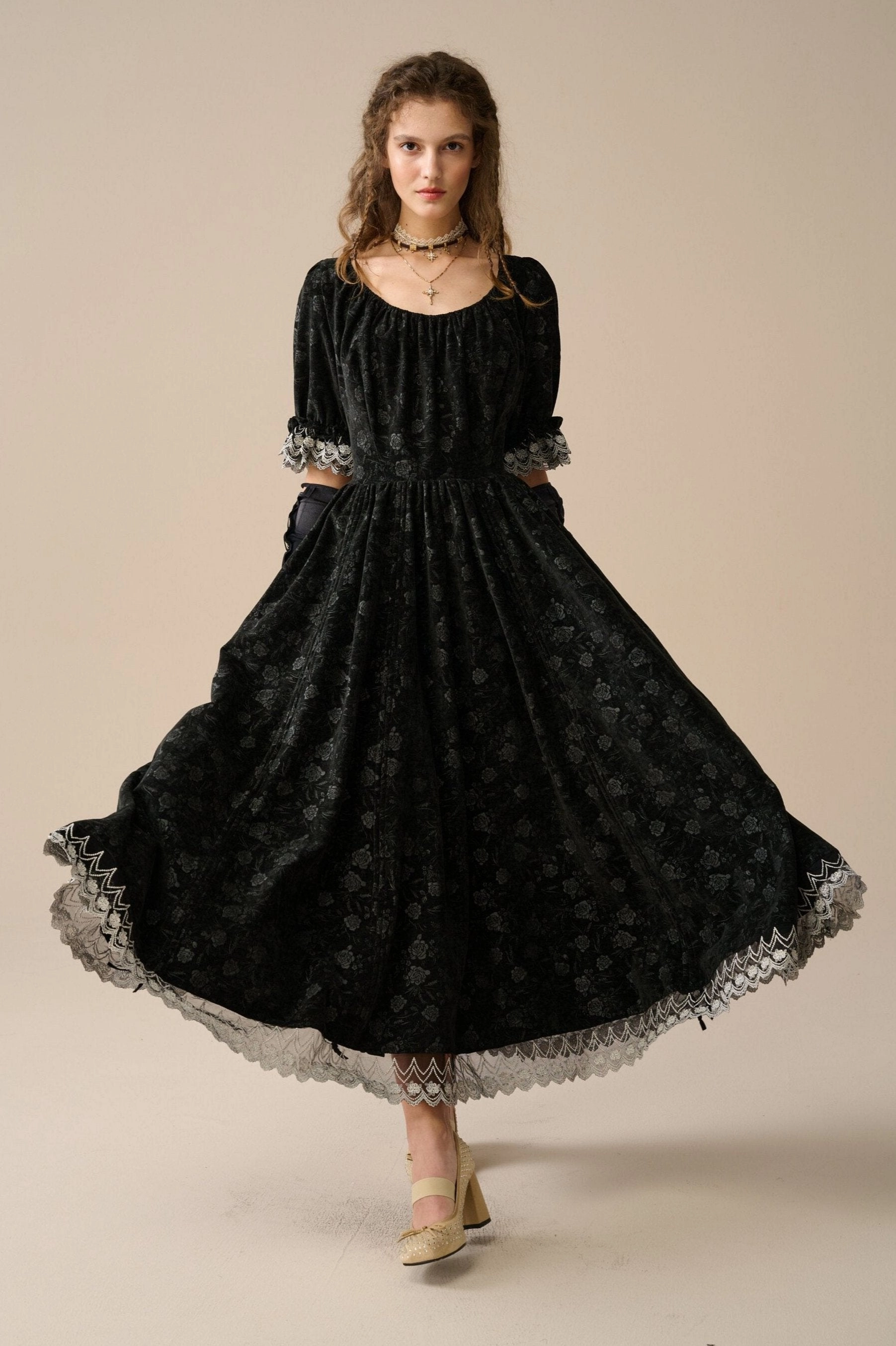 Minimal Vibe Comfort Focused Elowen 27 | Lace velvet dress gown ( 2 way to wear )