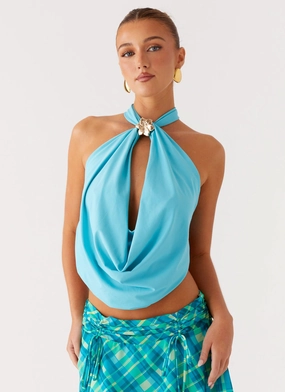 Worldly Top - Turquoise Cozy Knit Flexible Knit Fabric