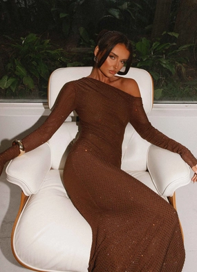 Simple Bow Oriana Sequin Maxi Dress - Chocolate