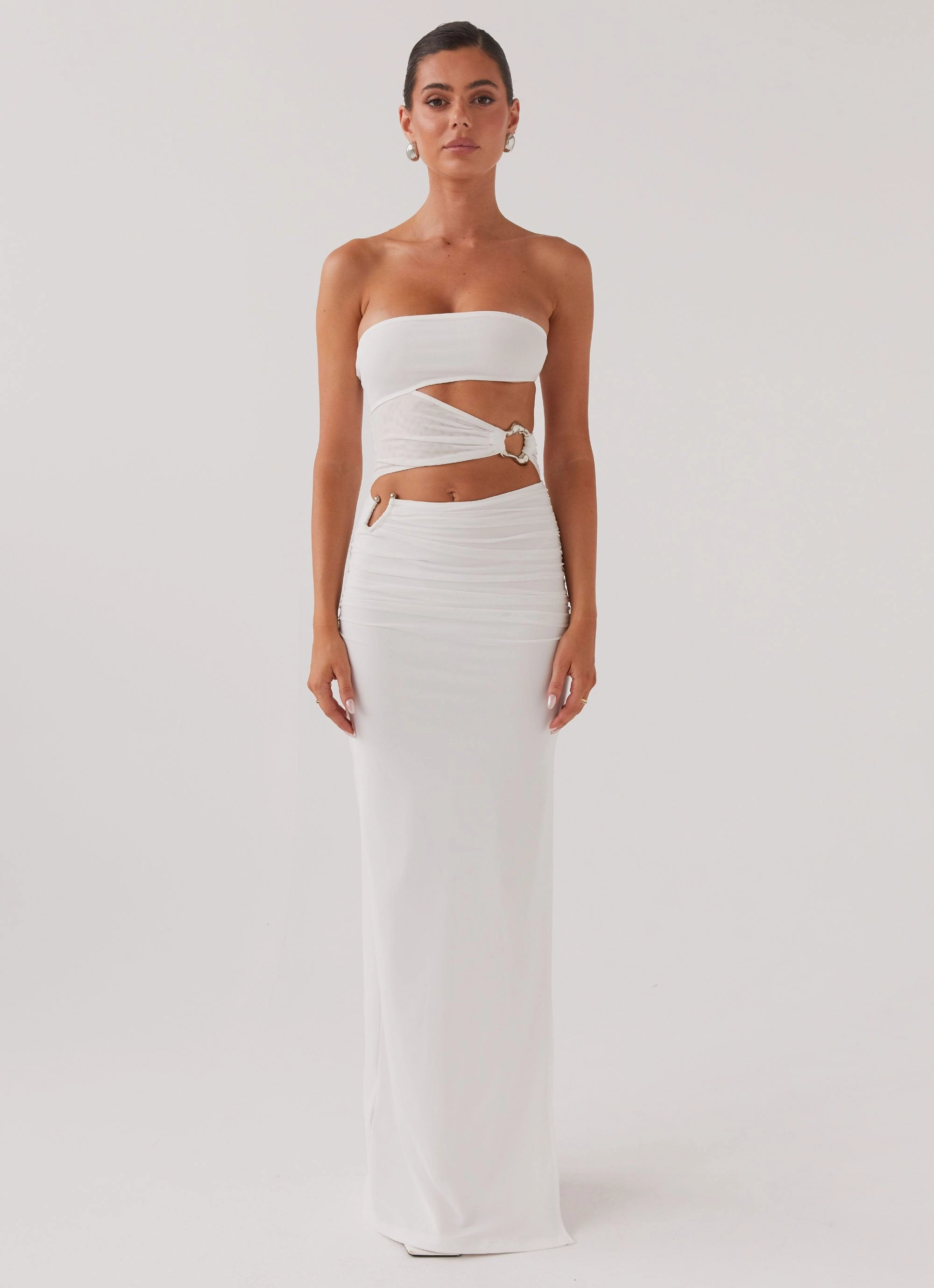 Into Pieces Mesh Maxi Dress - White Sunny Lace