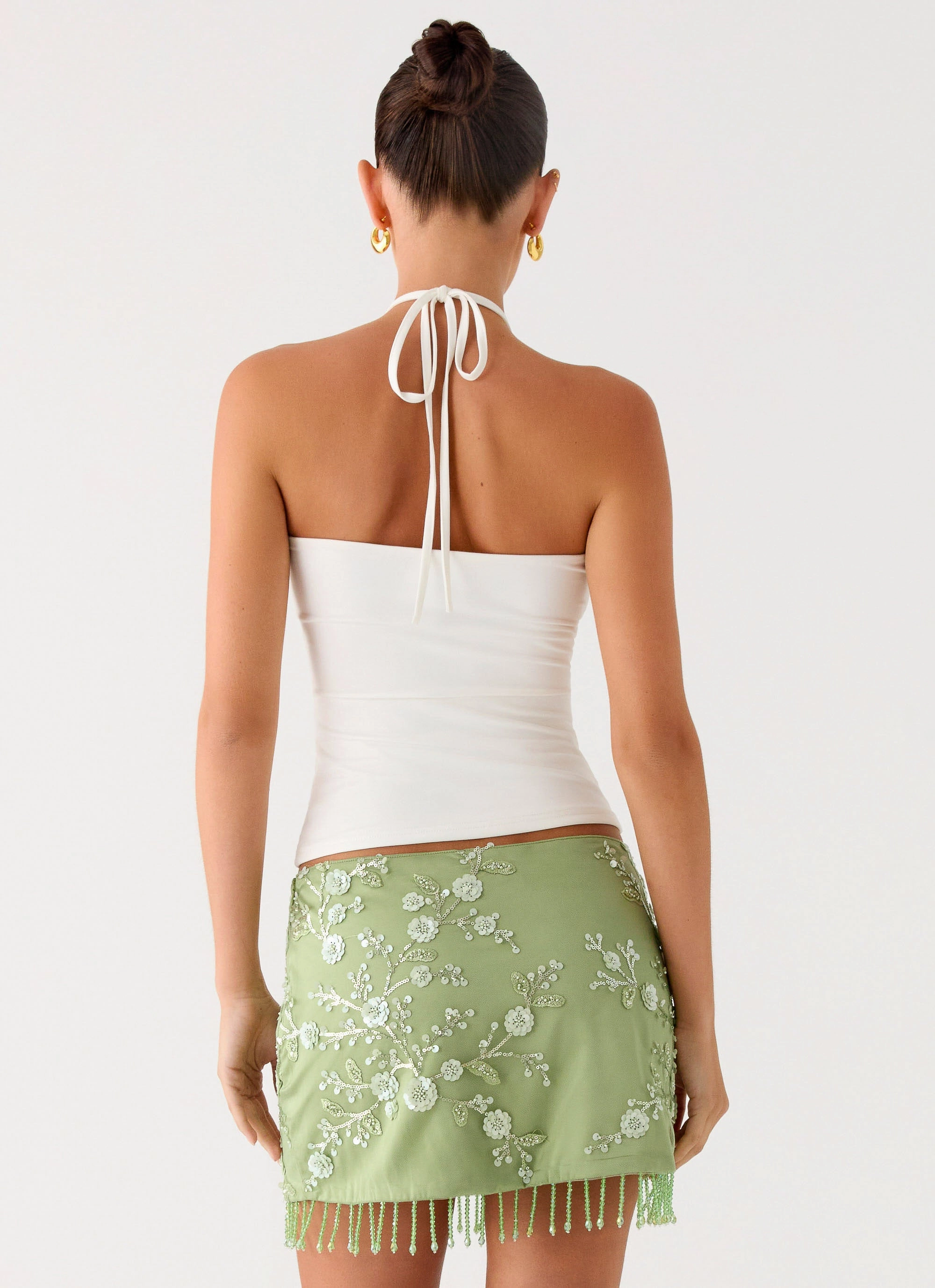 Midnight Tide Tie Side Mini Skirt - Green Non slip grip