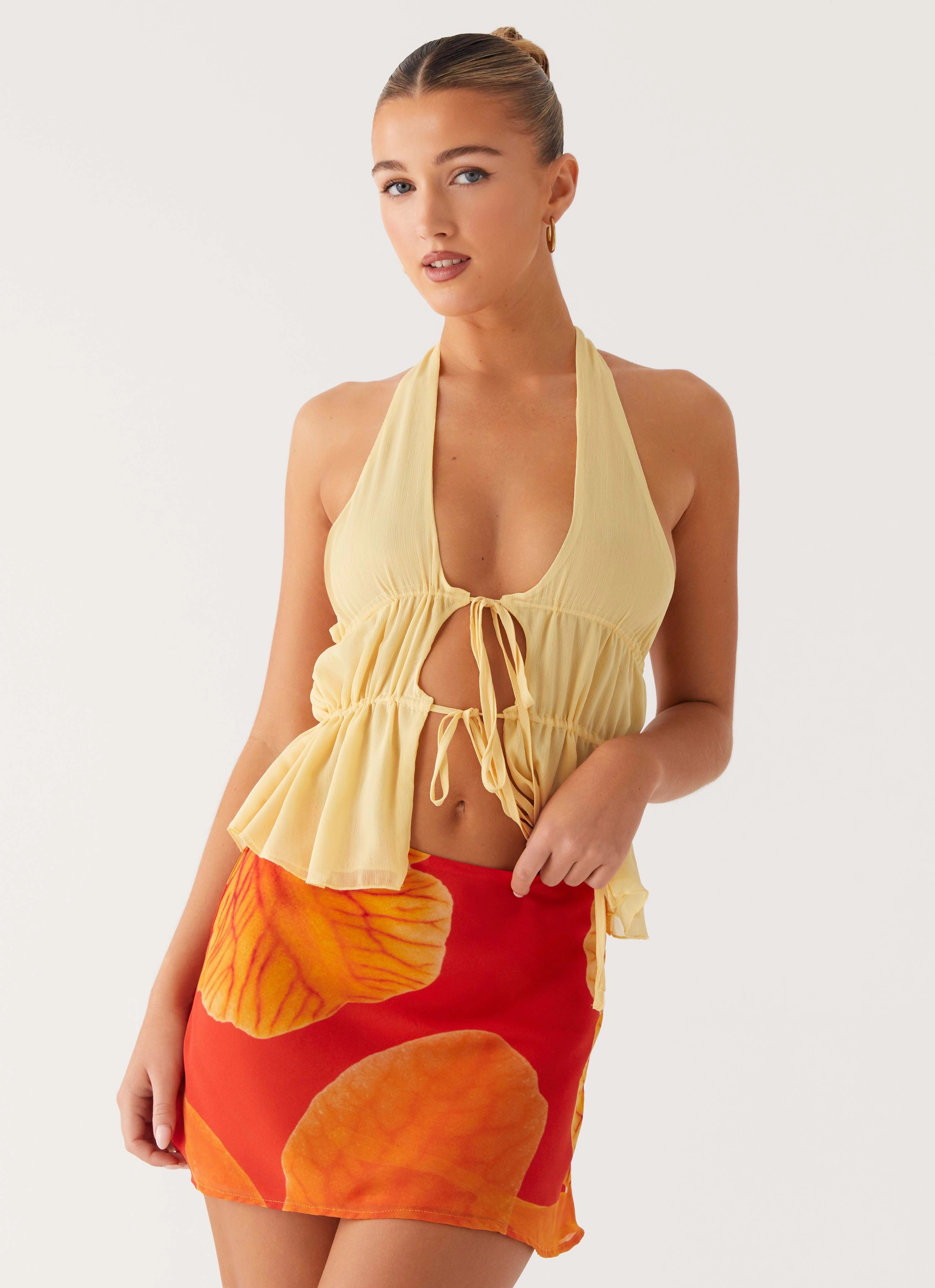 Breezy Palms Mini Skirt - Serene Orange Breathable Performance Wear