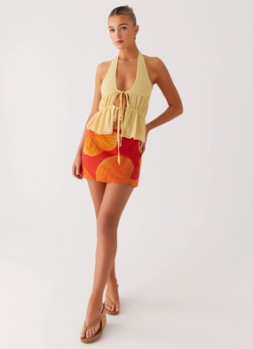 Breezy Palms Mini Skirt - Serene Orange Quick Adjust Fit