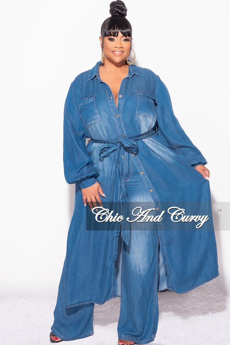 Final Sale Plus Size 2pc Trench Jacket and Pants Set in Denim Low Rise Fit Chic Design Wear