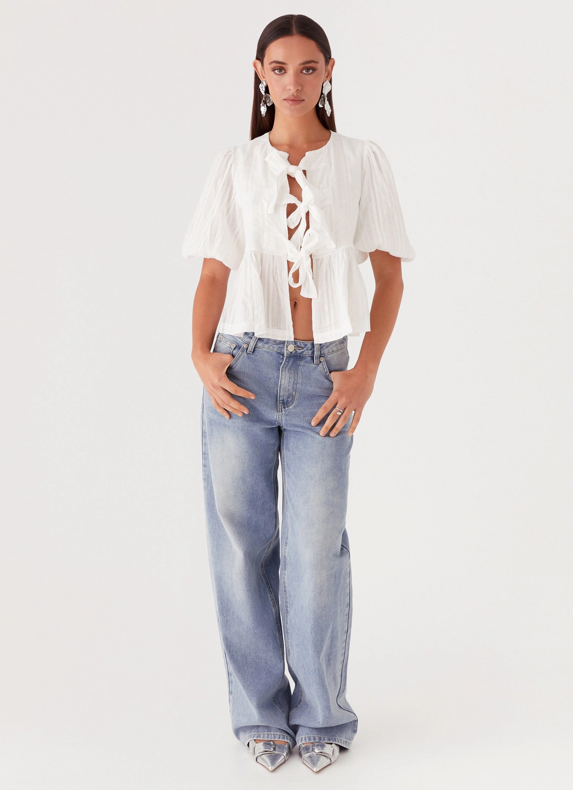 Western Wind Tie Top - White Breathable mesh lining Long Sleeve Tee