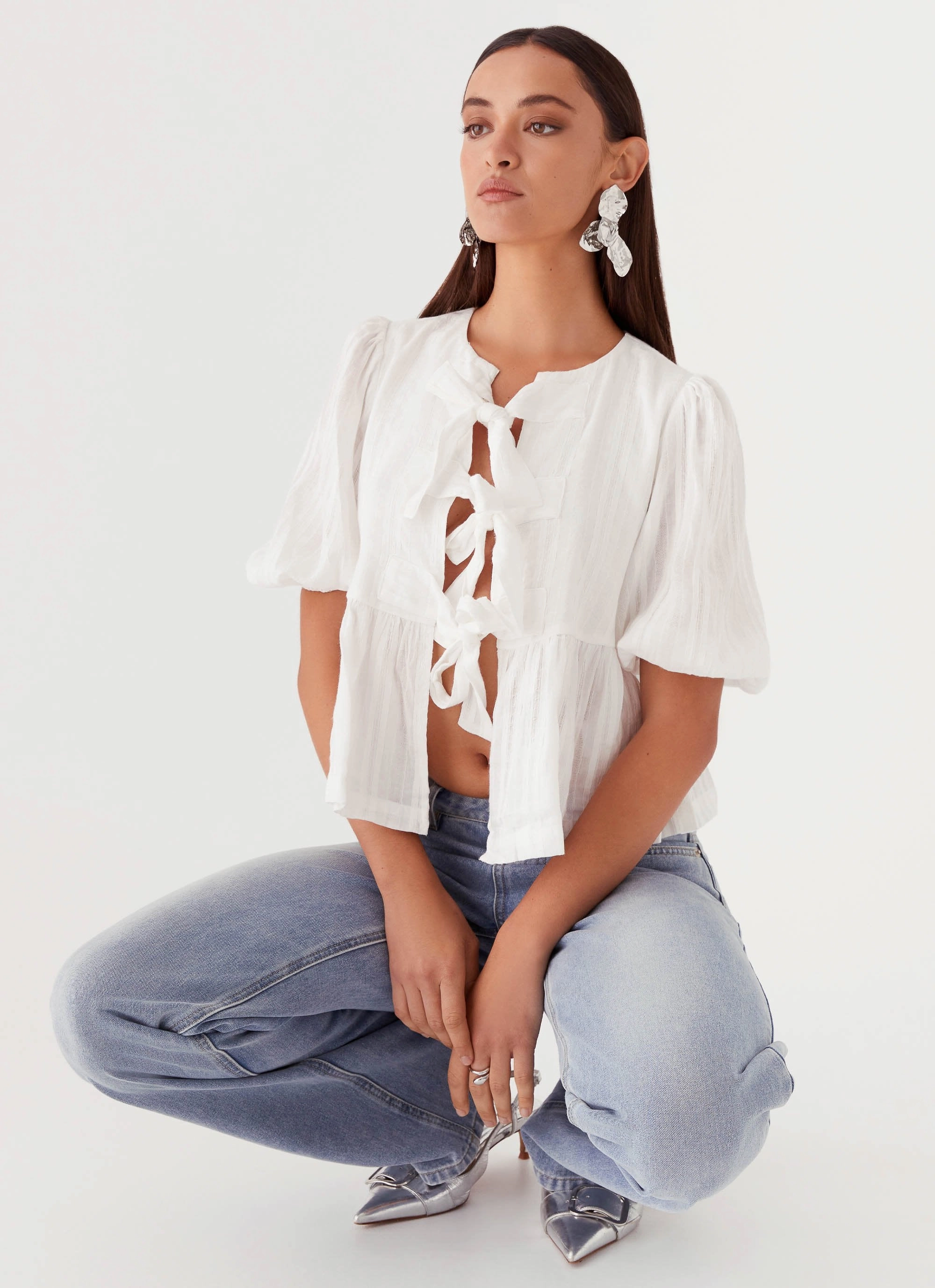 Western Wind Tie Top - White Breathable Microfiber