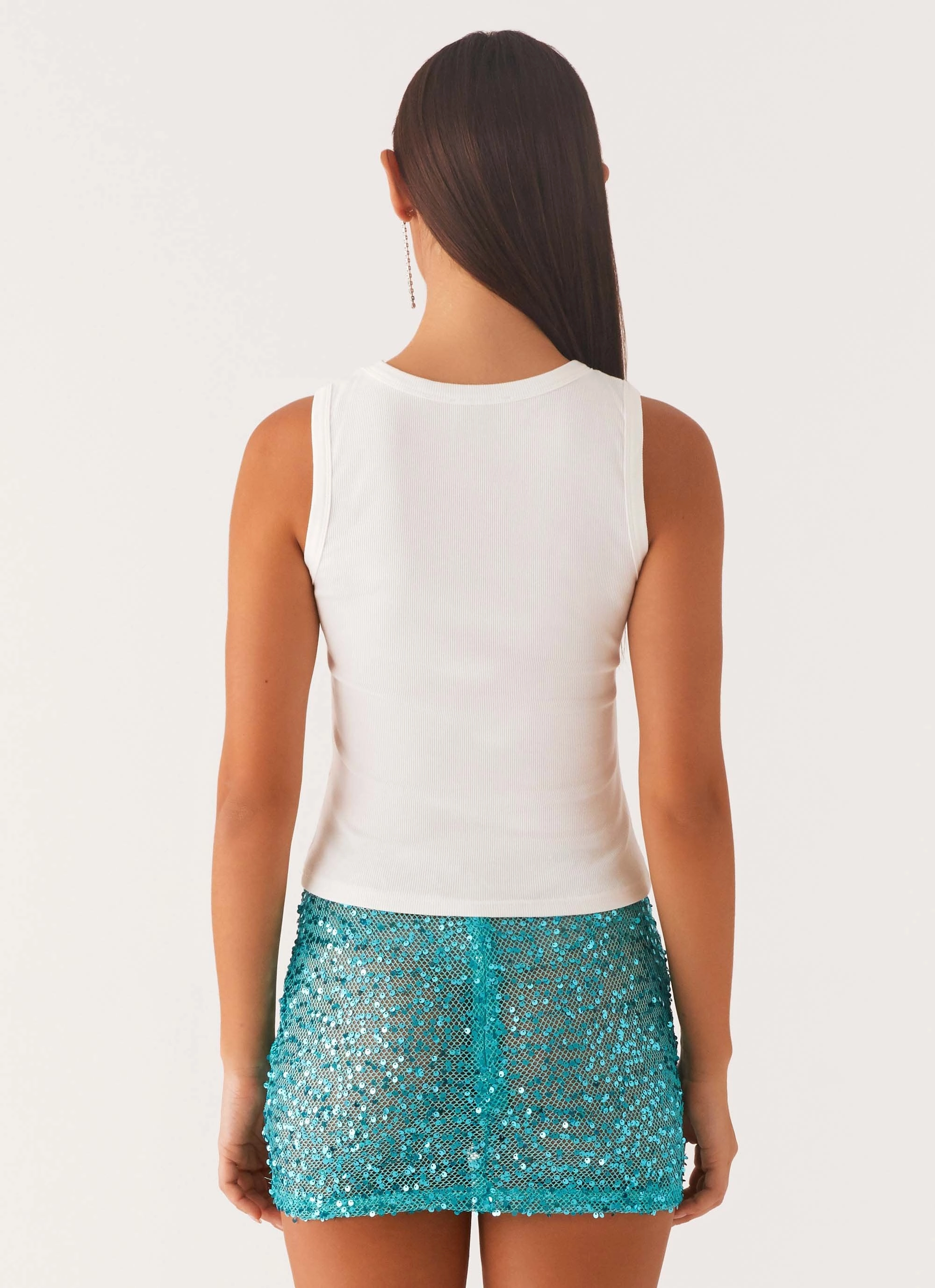 Signature Beaded Logo Tank - White TactileWeave SlimFitAdaptation
