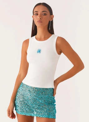 NonIrritatingStitching Signature Beaded Logo Tank - White