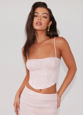 TaglessNecklineComfort Stretch Woven Material Best Love Lace Up Top - Pink Petal