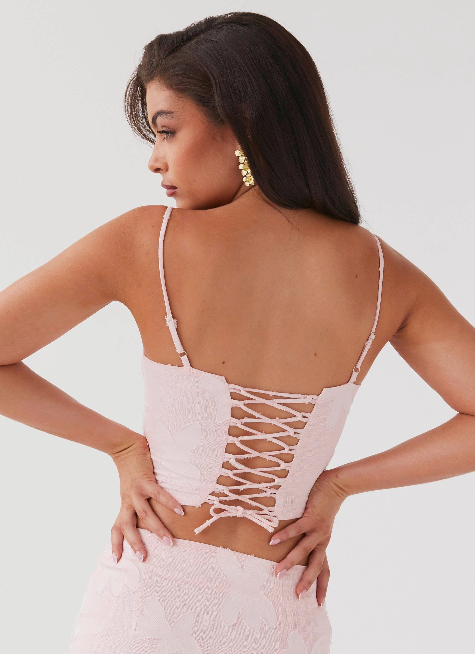 Best Love Lace Up Top - Pink Petal Four Way Stretch Stylish Tank