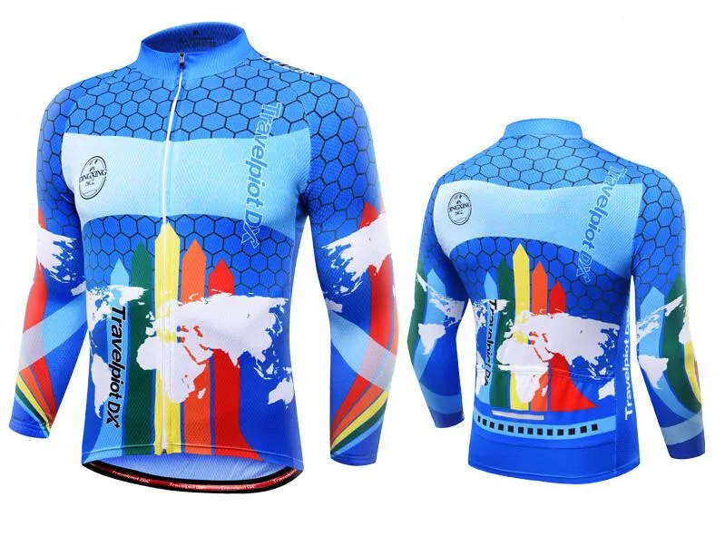 XINTOWN Colorful Blue Yellow Long Sleeve Cycling Jersey