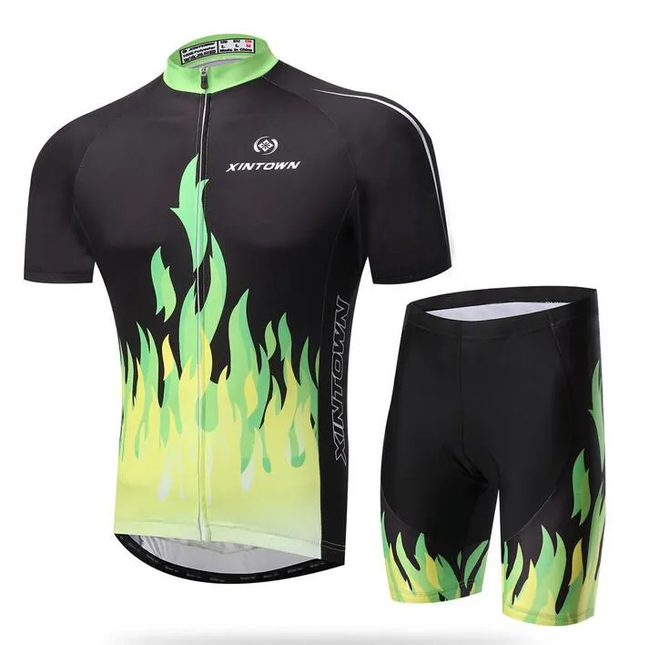 XINTOWN Green Fire Short Sleeve Cycling Jersey Set