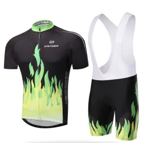 XINTOWN Green Fire Short Sleeve Cycling Jersey Set