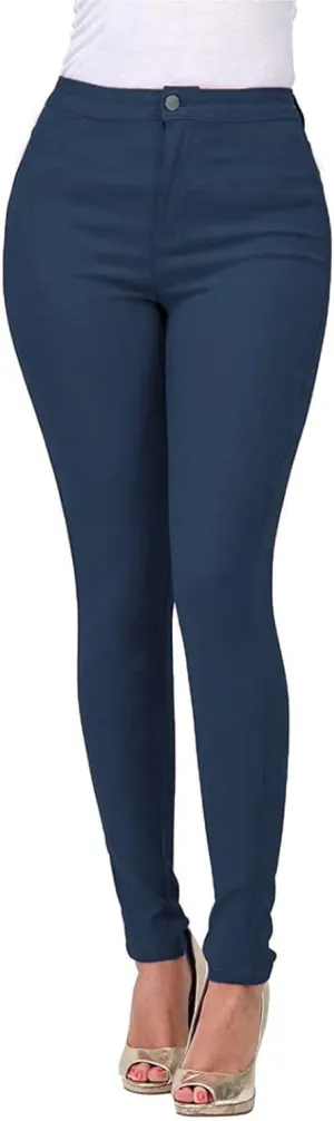 XUETON Stretchy Jeggings with Pockets for Women High Wasited Pull-On Stretchy Slim Fit Skinny Jeans Pencil Denim Pants Tights(Blue,Large)