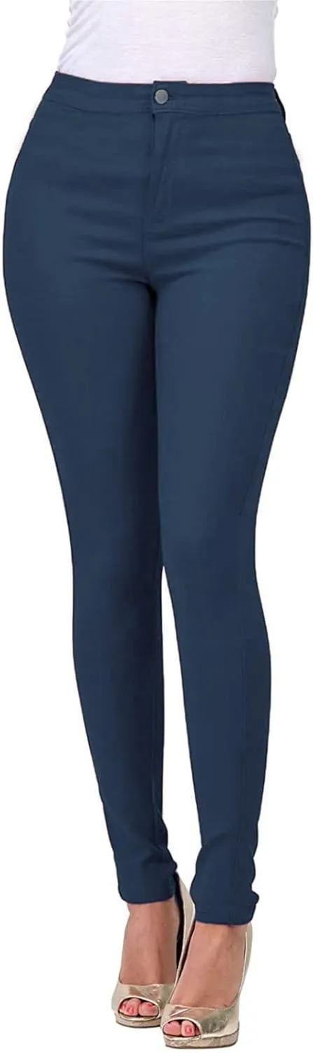 XUETON Stretchy Jeggings with Pockets for Women High Wasited Pull-On Stretchy Slim Fit Skinny Jeans Pencil Denim Pants Tights(Blue,Medium)