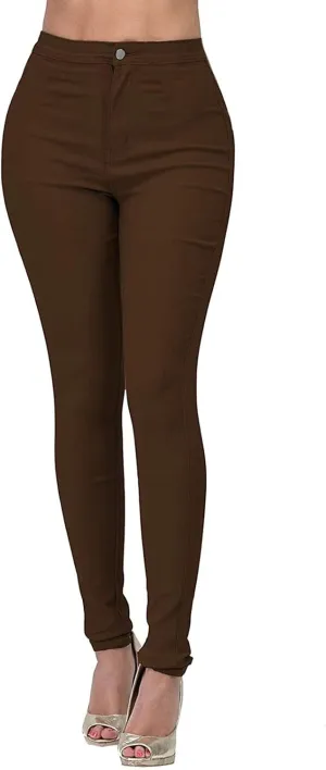 XUETON Stretchy Jeggings with Pockets for Women High Wasited Pull-On Stretchy Slim Fit Skinny Jeans Pencil Denim Pants Tights(Brown,Medium)