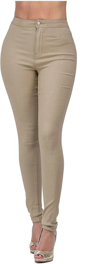 XUETON Stretchy Jeggings with Pockets for Women High Wasited Pull-On Stretchy Slim Fit Skinny Jeans Pencil Denim Pants Tights(Coffee,Medium)