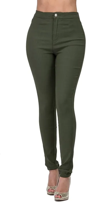 XUETON Stretchy Jeggings with Pockets for Women High Wasited Pull-On Stretchy Slim Fit Skinny Jeans Pencil Denim Pants Tights(Green,XX-Large)