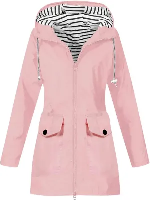 XUNRYAN Rain Jackets Women Waterproof Raincoat Winter Fall Hoodies Jacket Zip Up Outdoor Work Coat Hiking Sports Activewear