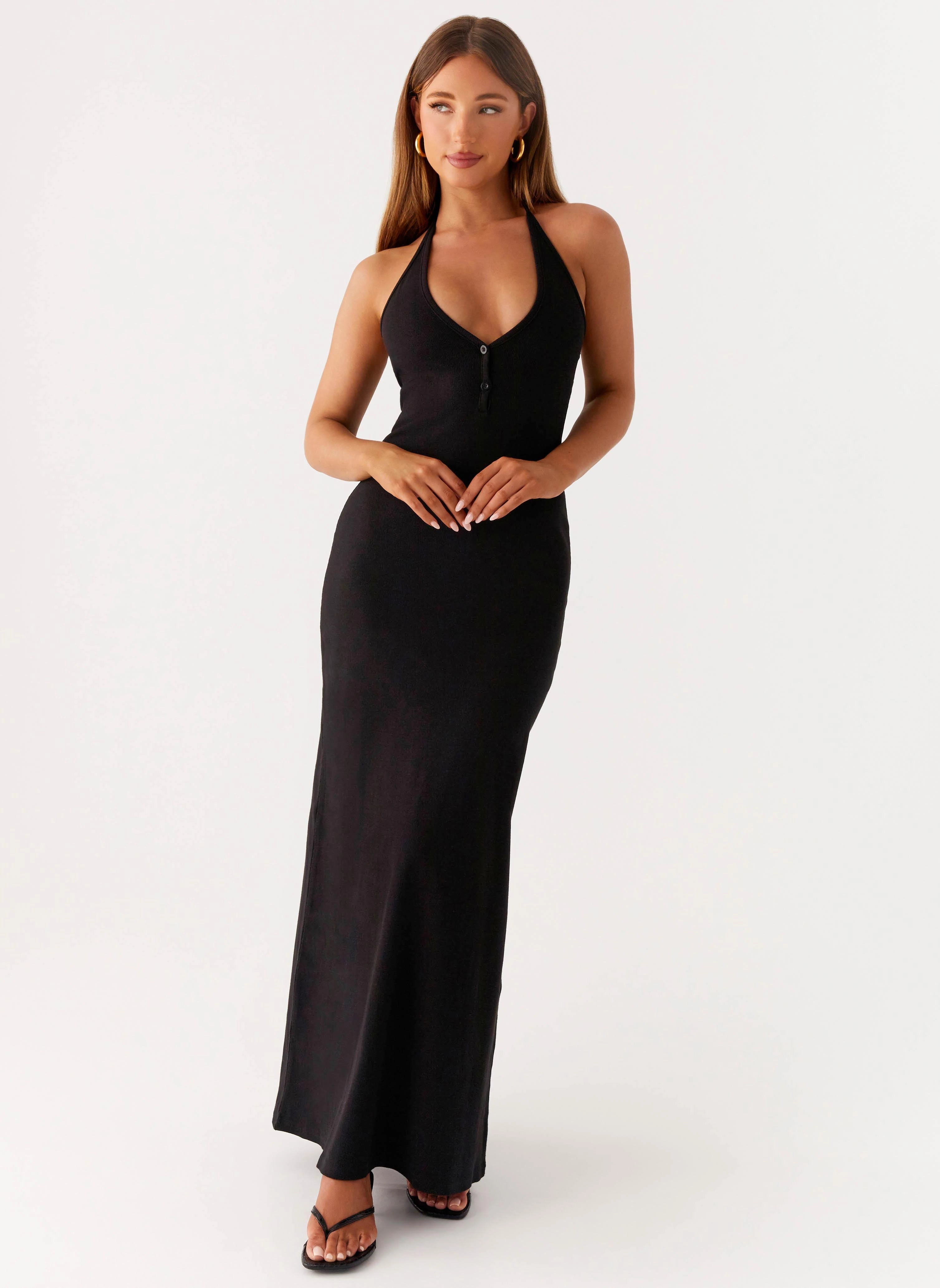 Yaselle Button Front Maxi Dress - Black Blue Sky Layered Form