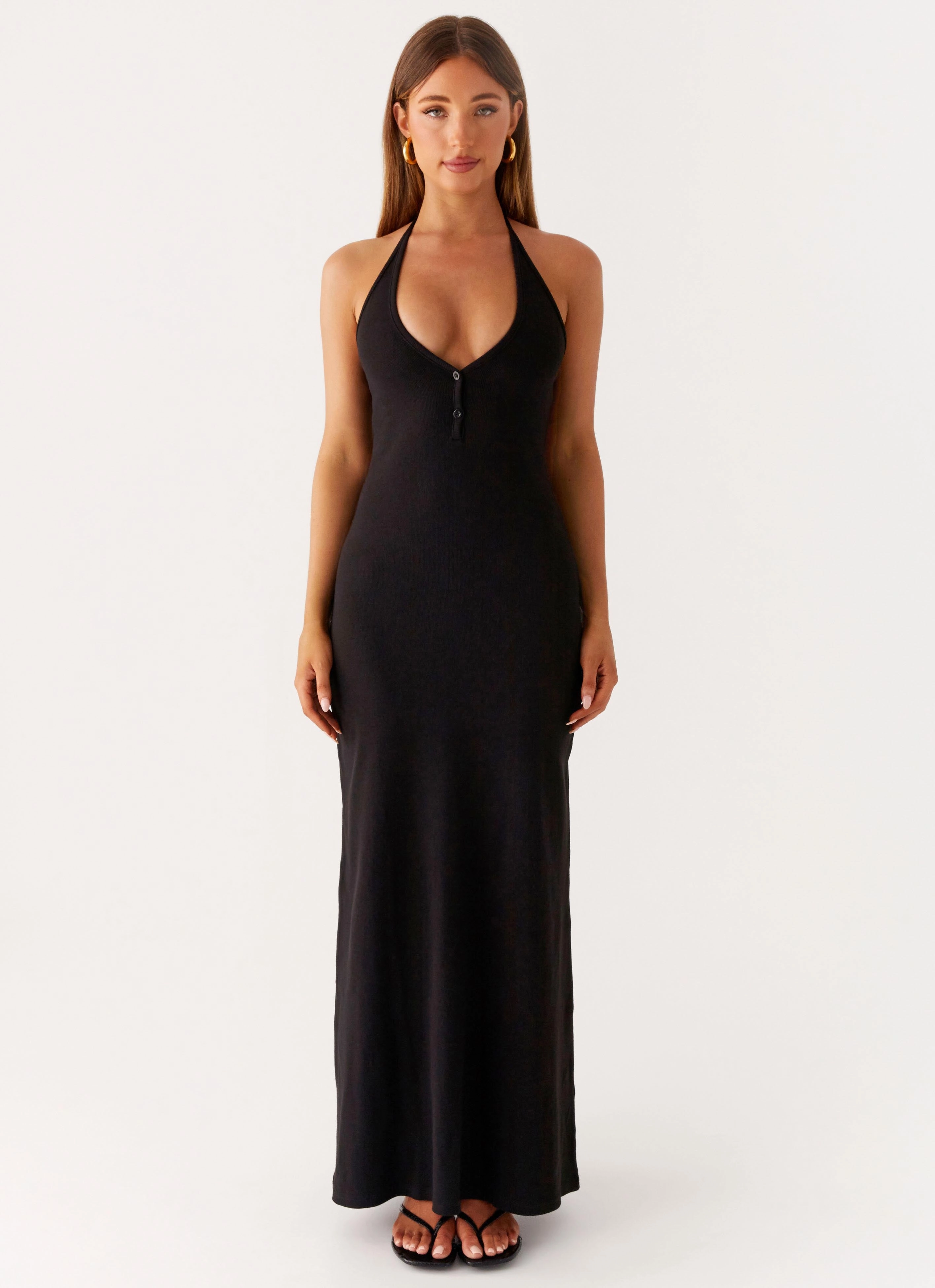 Flattering Style Sequin-Detail Yaselle Button Front Maxi Dress - Black