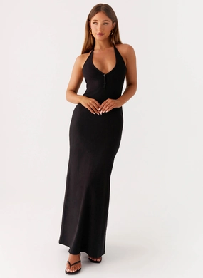 Yaselle Button Front Maxi Dress - Black Blue Sky Layered Form