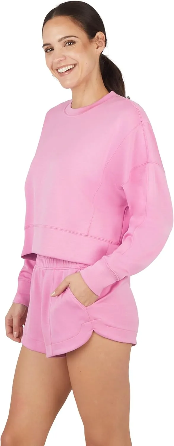 Yogalicious Softlite Zuri Cropped Crew Pullover Sweatshirt and Softlite Zuri Drawstring Short Set