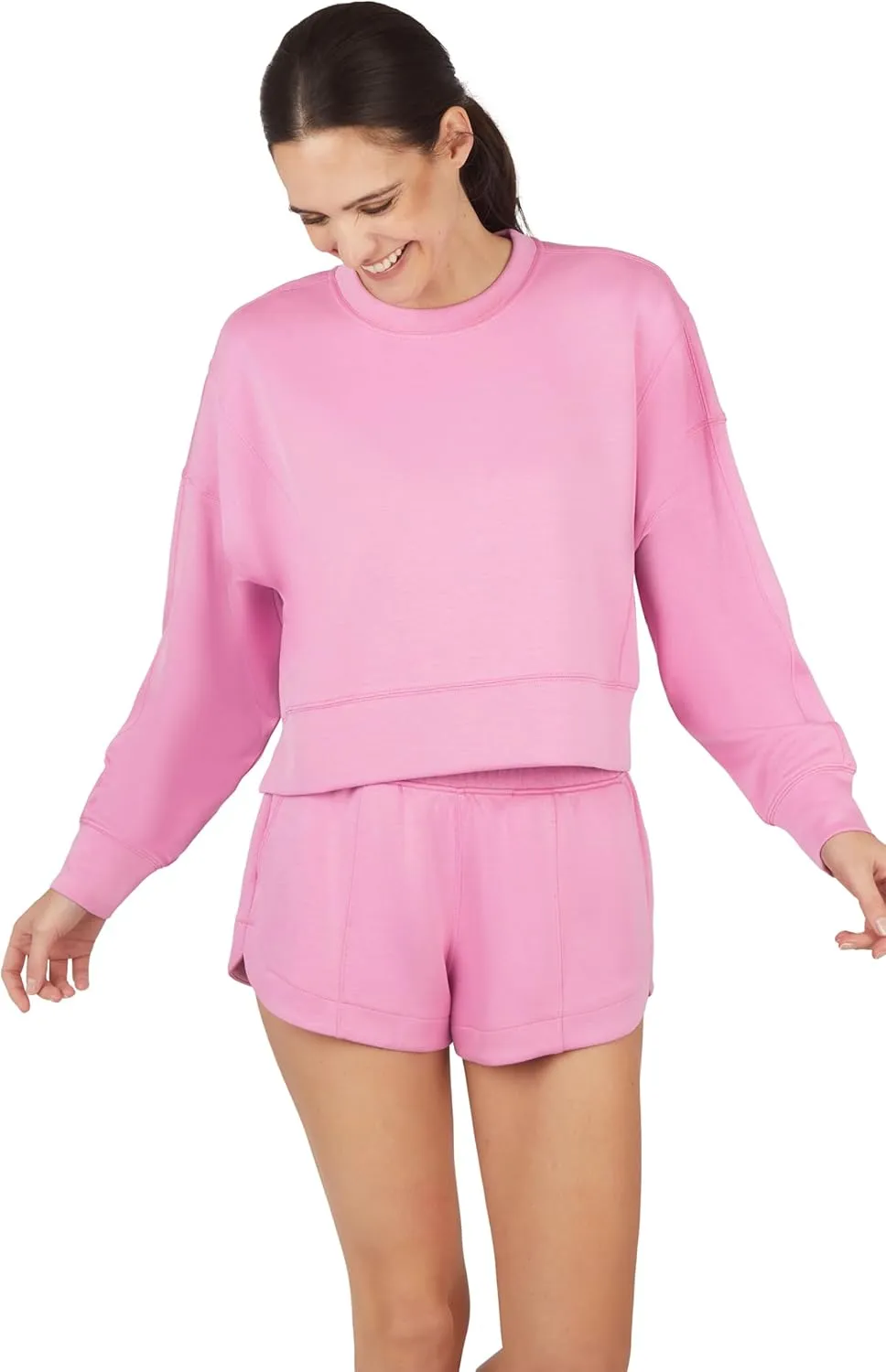 Yogalicious Softlite Zuri Cropped Crew Pullover Sweatshirt and Softlite Zuri Drawstring Short Set