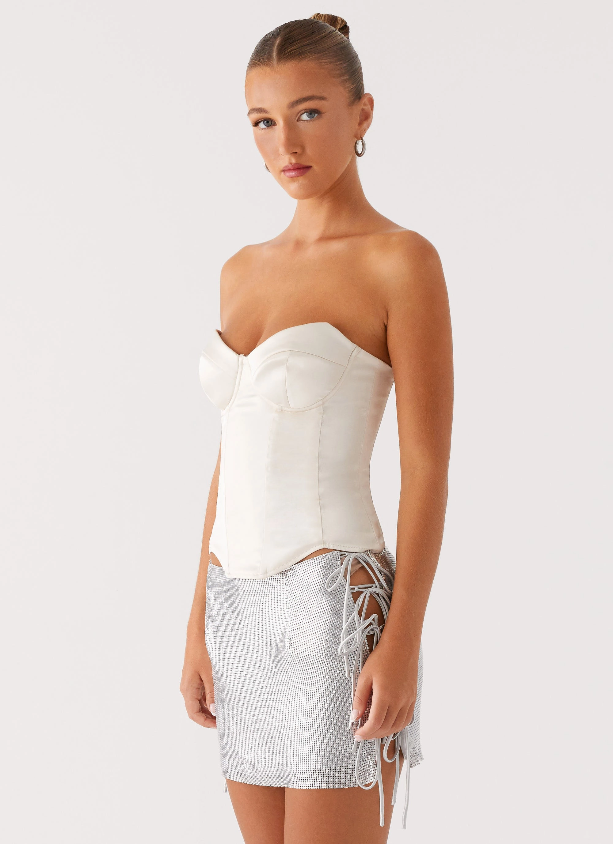 slim fit Radar Satin Corset - Ivory