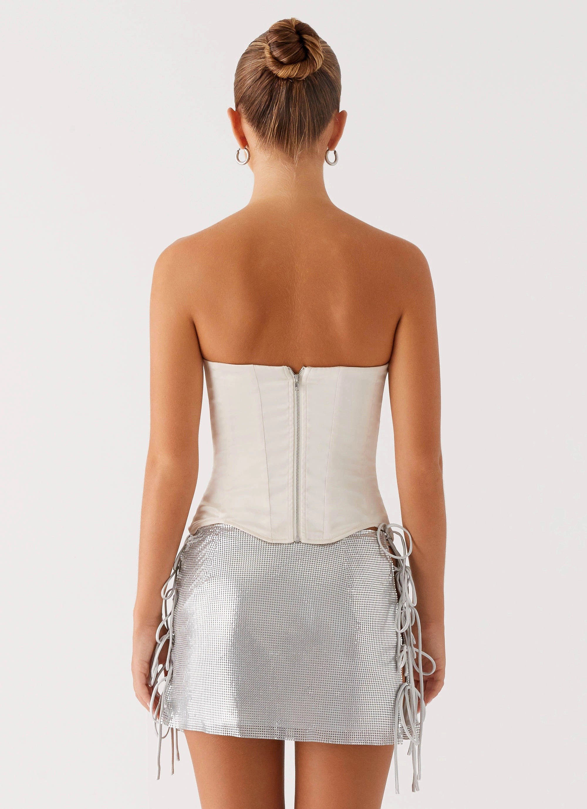 Stretchable Blend Radar Satin Corset - Ivory