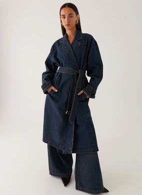 Fall Outfit Yosemite Oversized Trench Coat - Blue