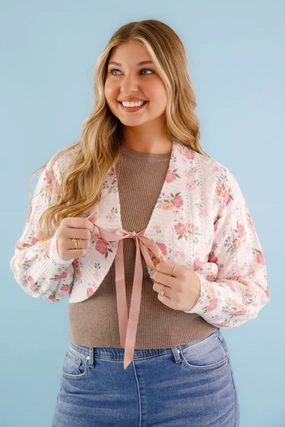 You And I Cardigan-Pink Reflective Trim AntiPilling Finish