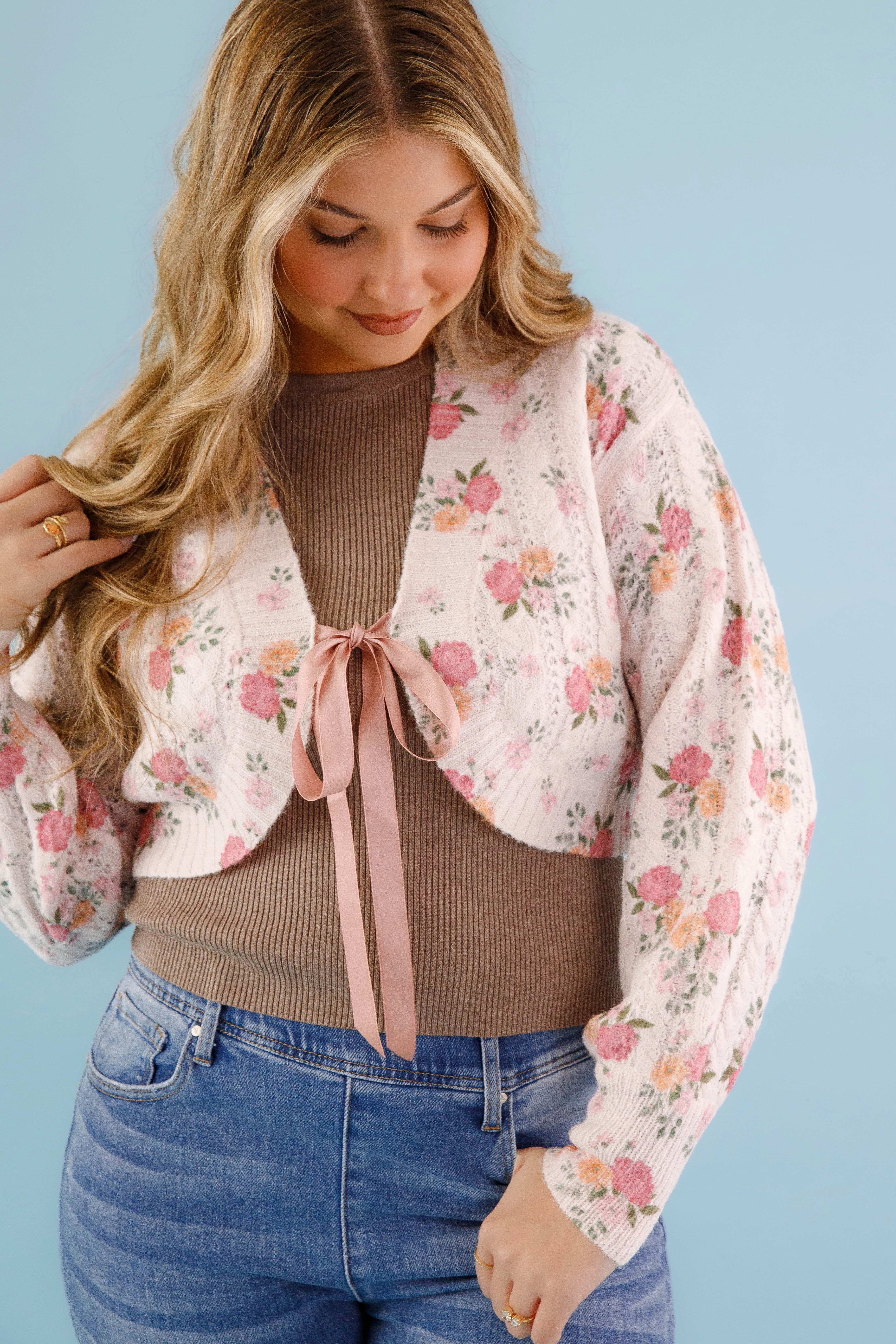 Compact Weave Fabric You And I Cardigan-Pink