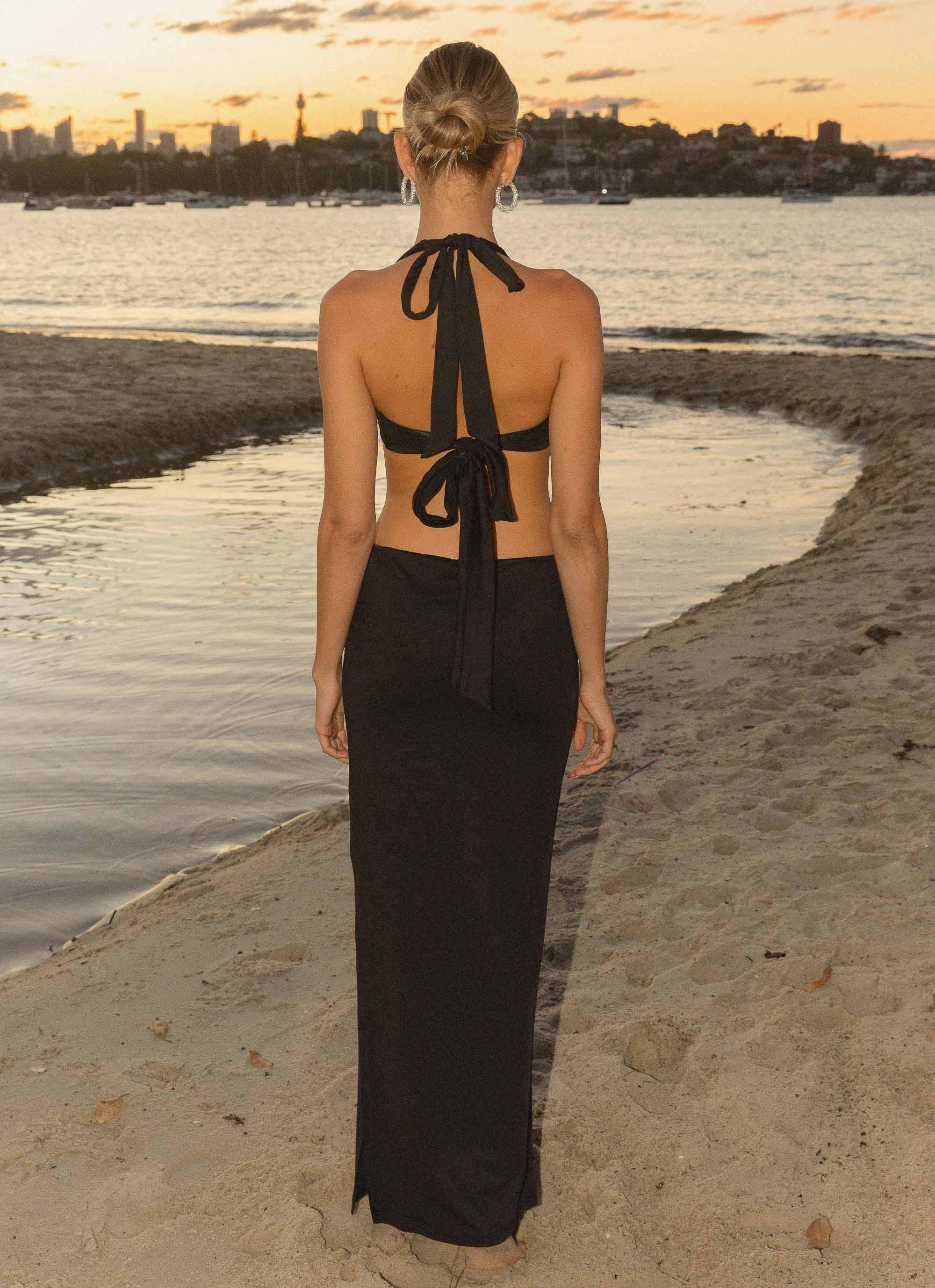 Your First Choice Ring Maxi Dress - Onyx Printed-Lining One-Shoulder